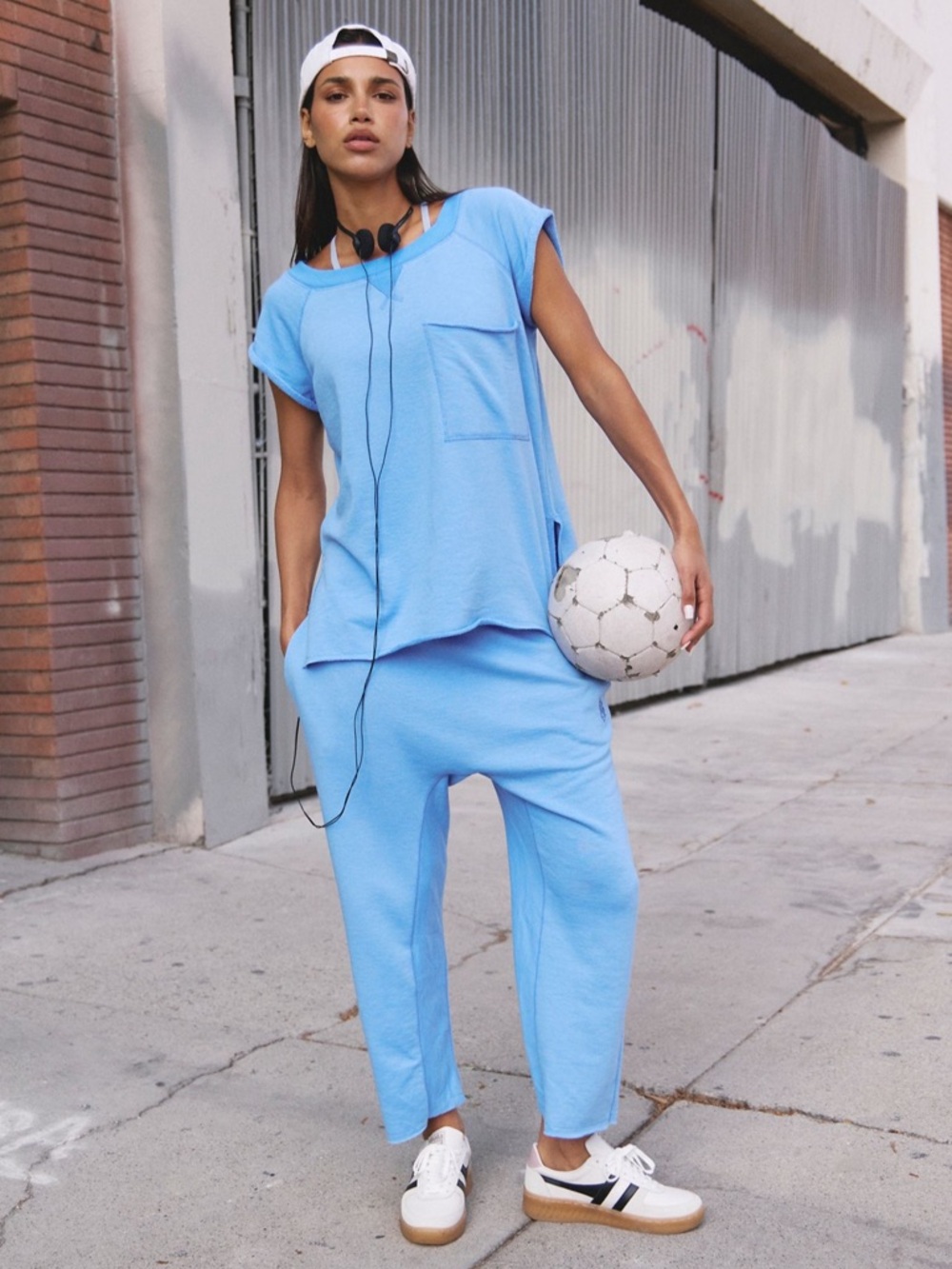 Free People Sky Blue Relaxed Pocket Jumpsuit Set